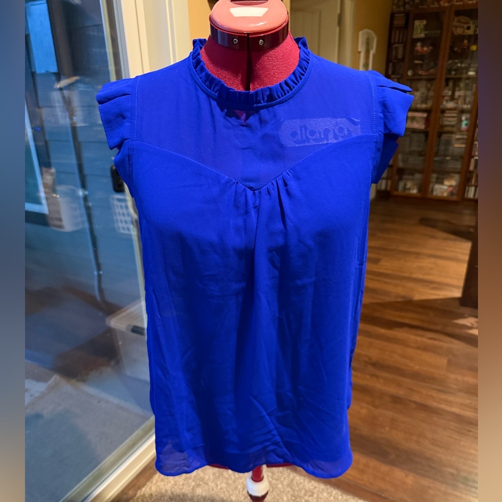 Bright Blue Illusion Neckline Top
